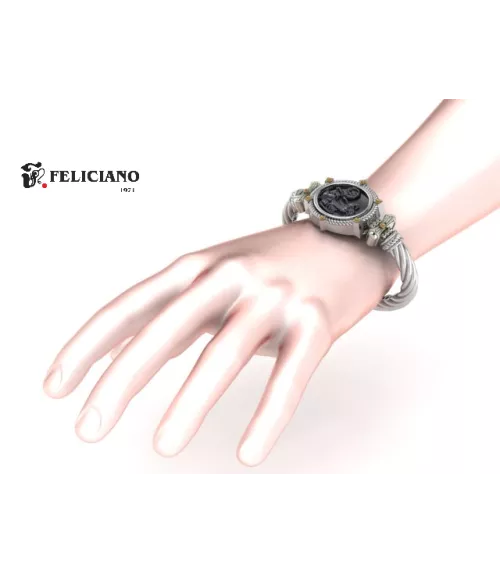 Brazalete en plata de primera ley con moneda de plata oxidada.