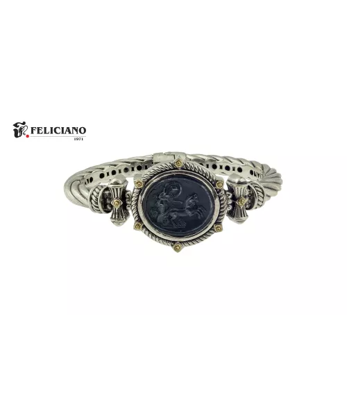 Brazalete en plata de primera ley con moneda de plata oxidada.