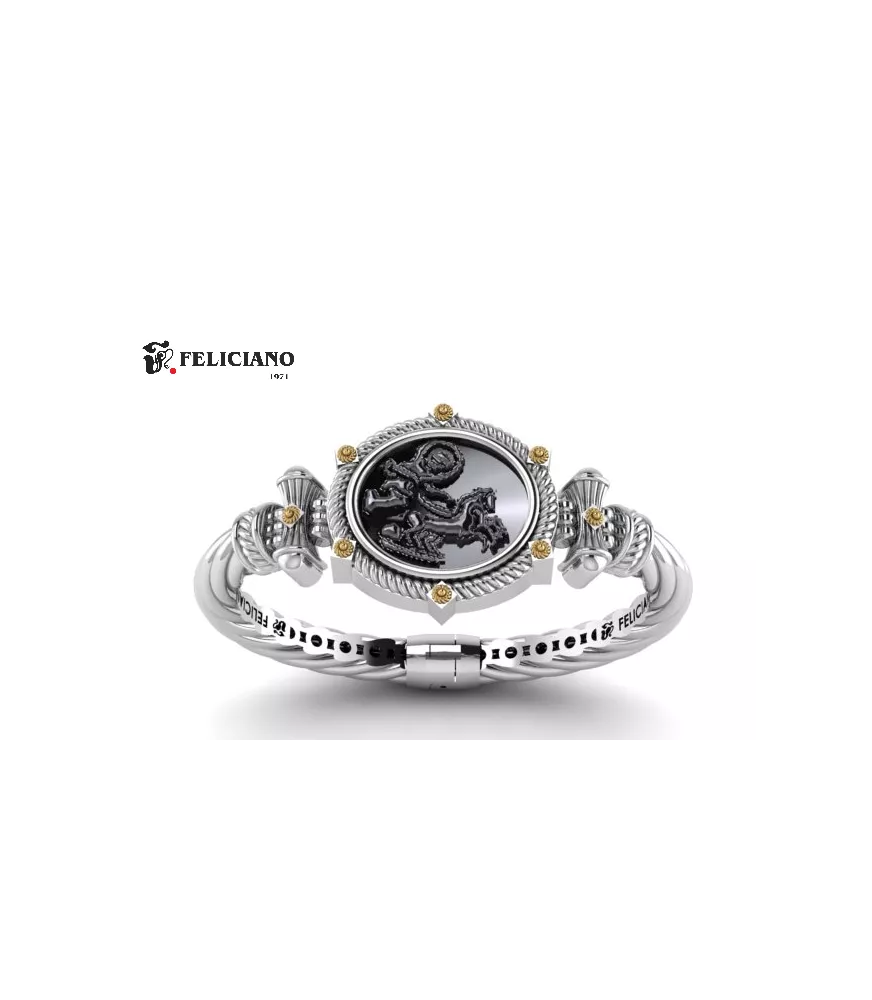 Brazalete en plata de primera ley con moneda de plata oxidada.