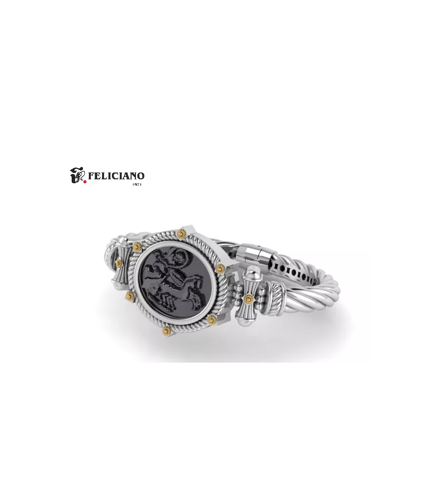 Brazalete en plata de primera ley con moneda de plata oxidada.