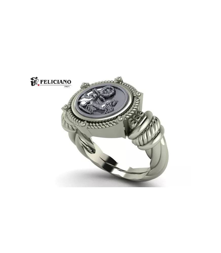 Anillo en plata de primera ley con moneda de plata oxidada.