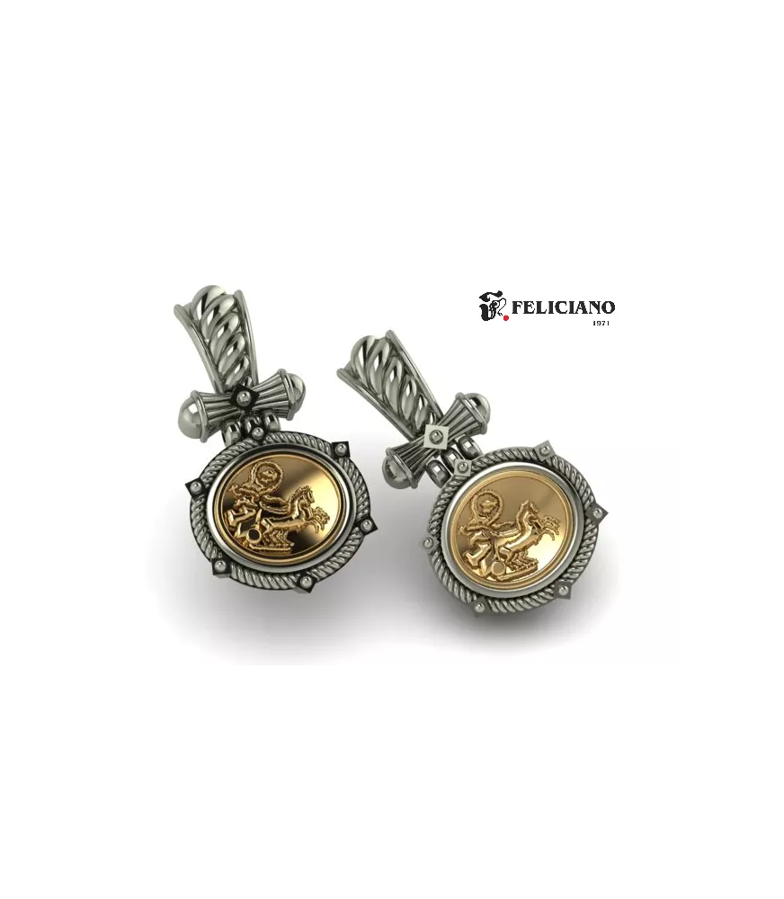 Pendientes largos en plata de primera ley con moneda de bronce.