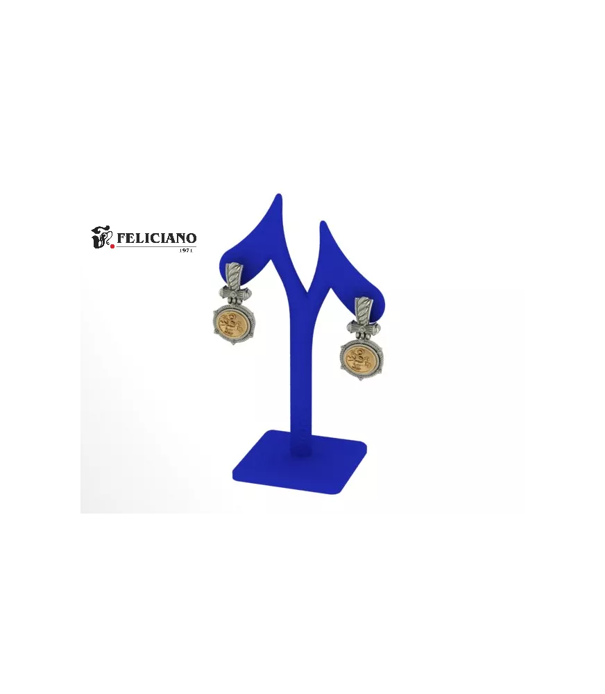 Pendientes largos en plata de primera ley con moneda de bronce.