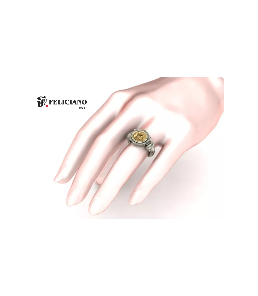 Anillo en plata de primera ley con moneda de bronce.