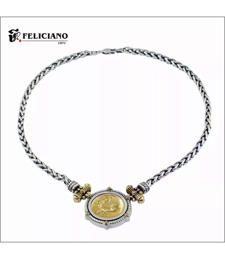 Gargantilla en plata de primera ley con moneda en bronce.