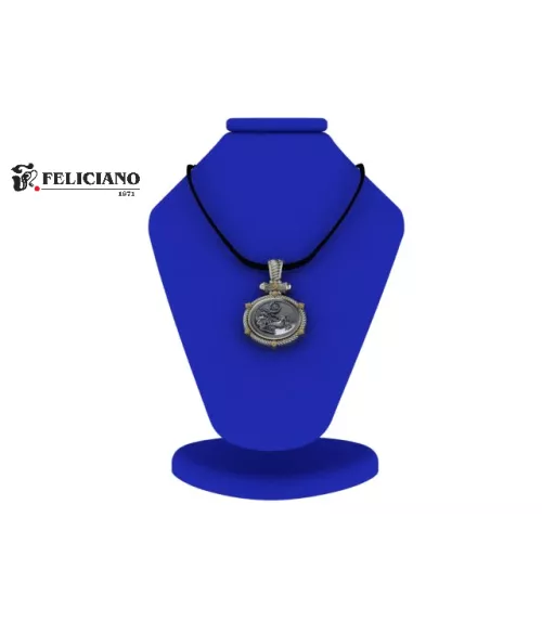 Colgante con cuero en plata de primera ley con moneda en plata oxidada