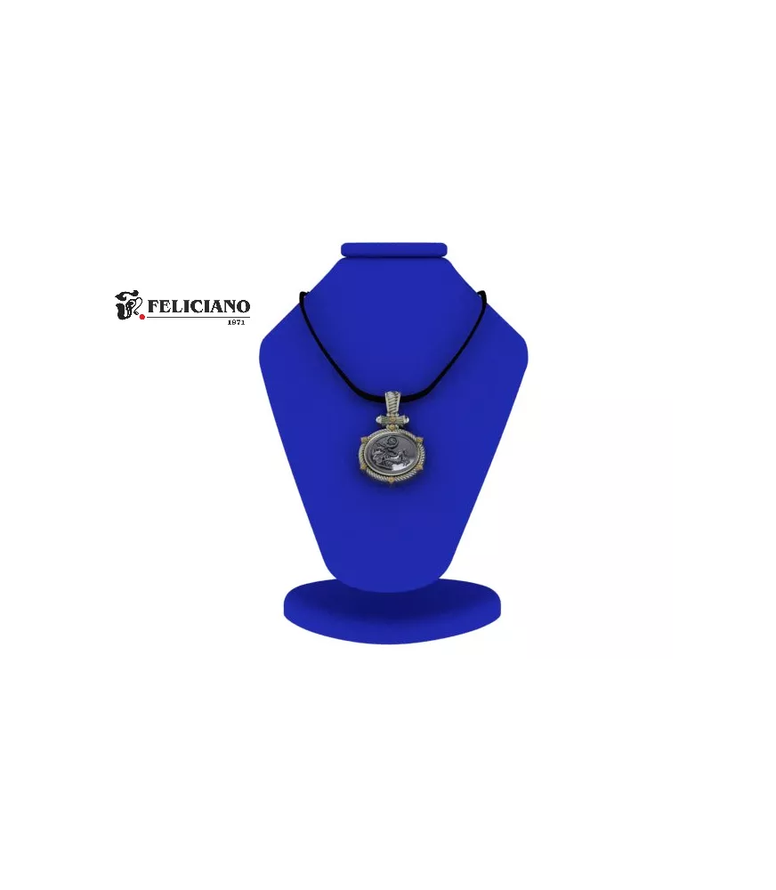 Colgante con cuero en plata de primera ley con moneda en plata oxidada