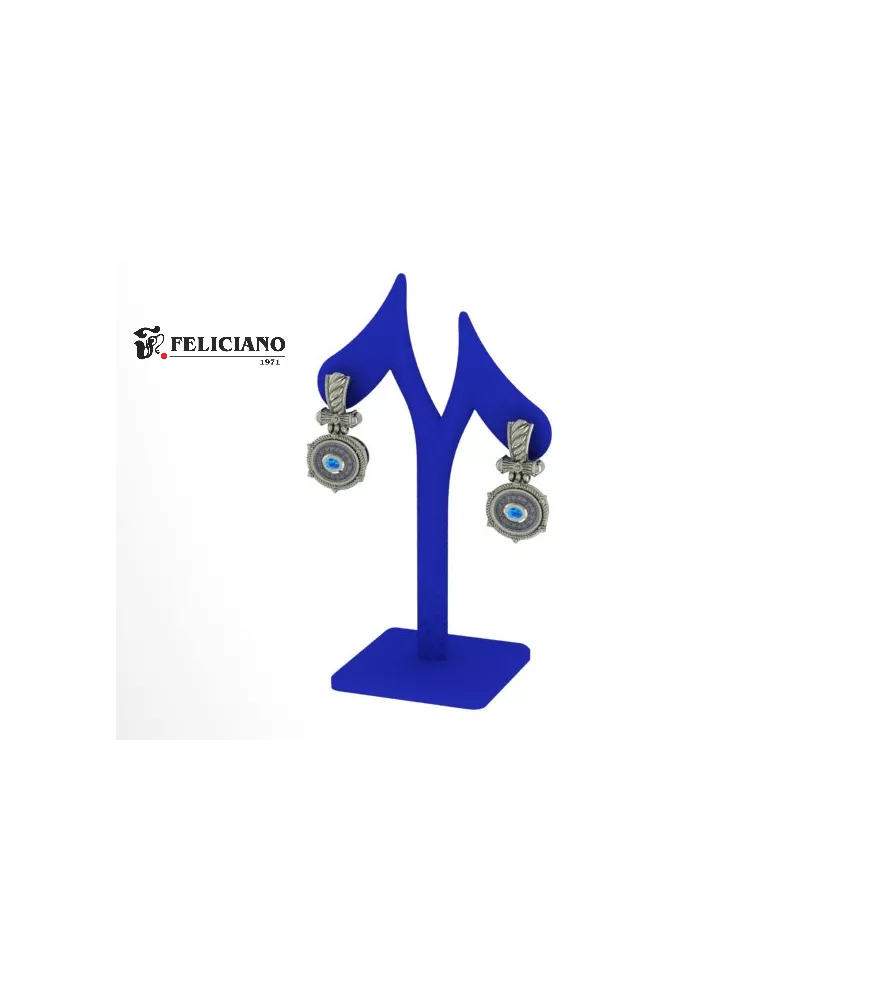 Pendientes largos en plata de primera ley con cuarzo hidrotermal azul