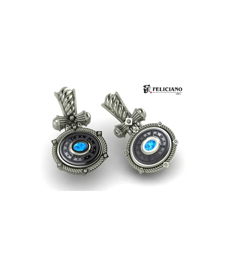 Pendientes largos en plata de primera ley con cuarzo hidrotermal azul