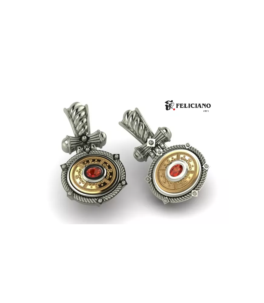 Pendientes largos en plata de primera ley con cuarzo hidrotermal rojo.