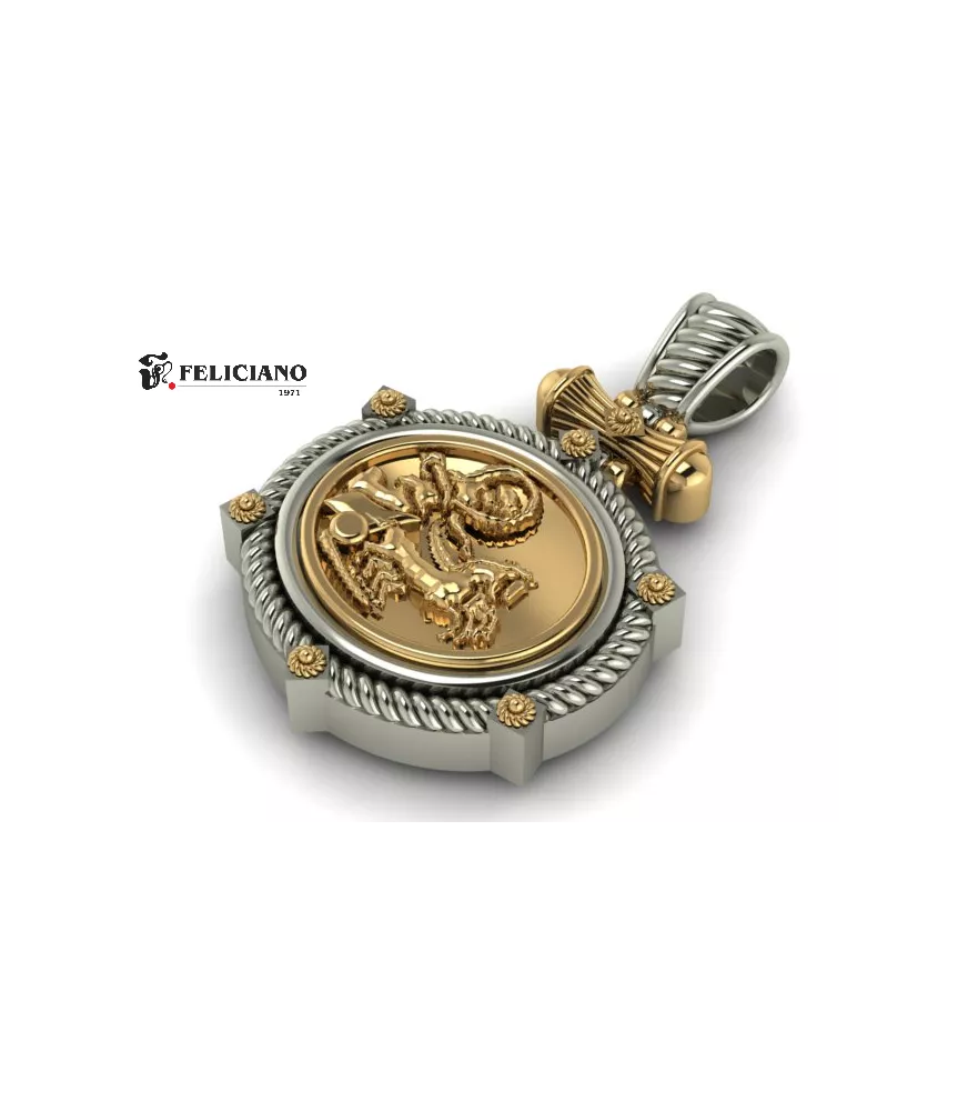 Colgante con cuero en plata de primera ley con moneda en bronce.