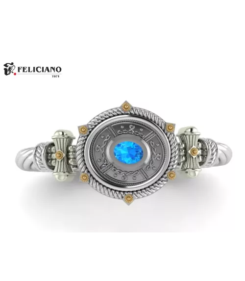 Brazalete en plata de primera ley con cuarzo hidrotermal azul.