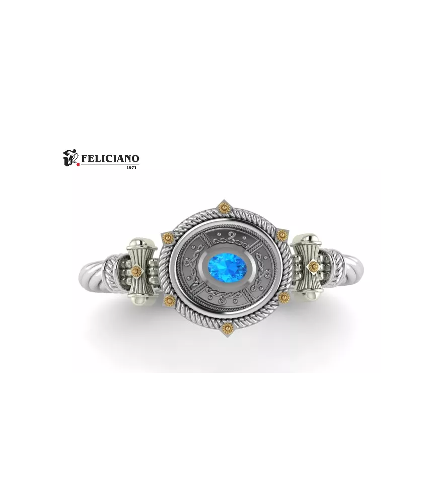 Brazalete en plata de primera ley con cuarzo hidrotermal azul.