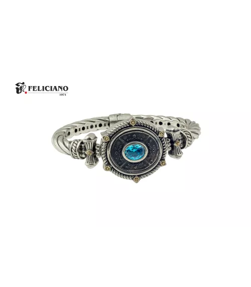 Brazalete en plata de primera ley con cuarzo hidrotermal azul.