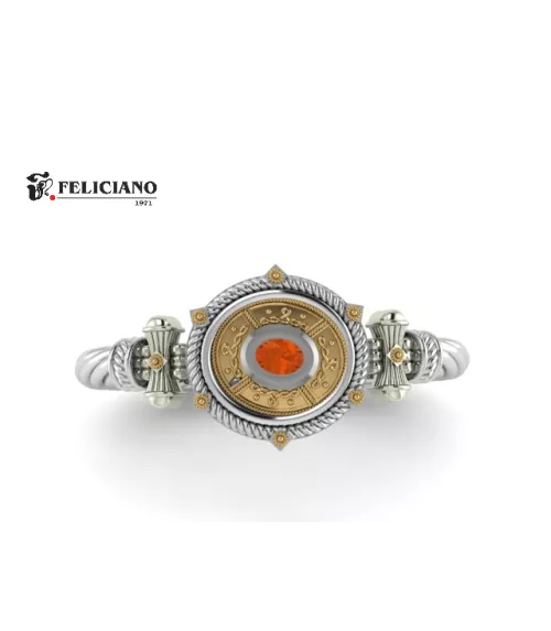 Brazalete en plata de primera ley con cuarzo hidrotermal rojo.