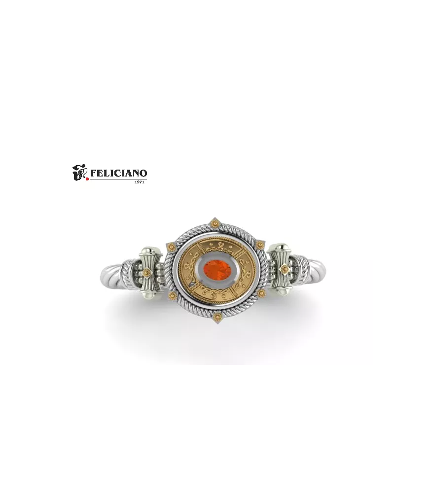 Brazalete en plata de primera ley con cuarzo hidrotermal rojo.