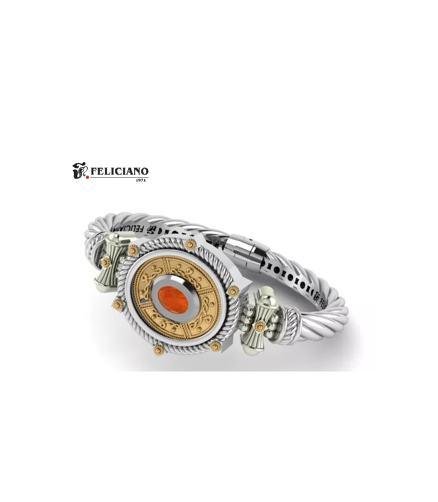 Brazalete en plata de primera ley con cuarzo hidrotermal rojo.