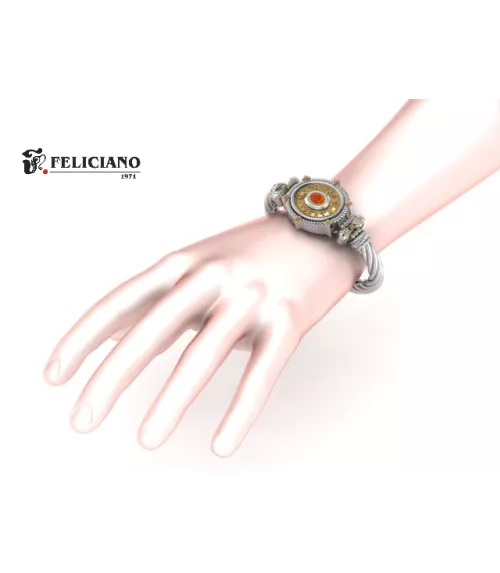 Brazalete en plata de primera ley con cuarzo hidrotermal rojo.