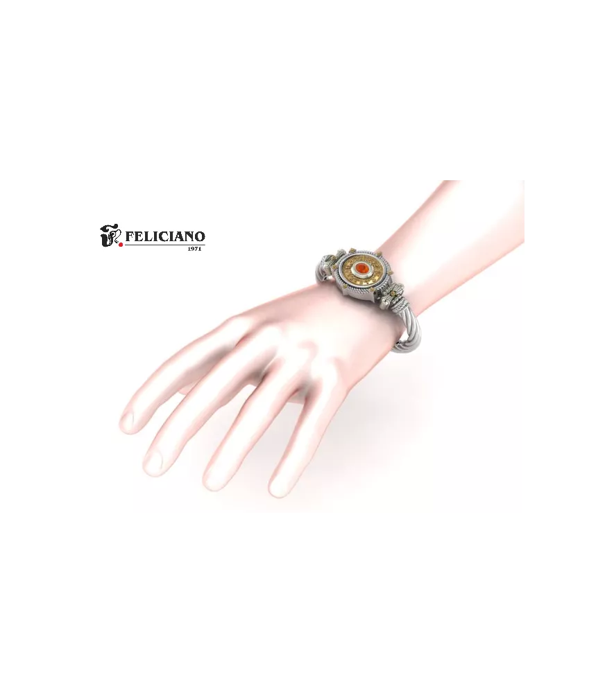 Brazalete en plata de primera ley con cuarzo hidrotermal rojo.