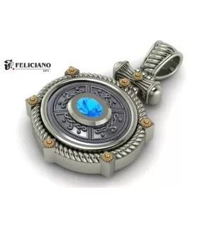 COLGANTE CON CUERO EN PLATA CON CUARZO HIDROTERMAL AZUL CO294