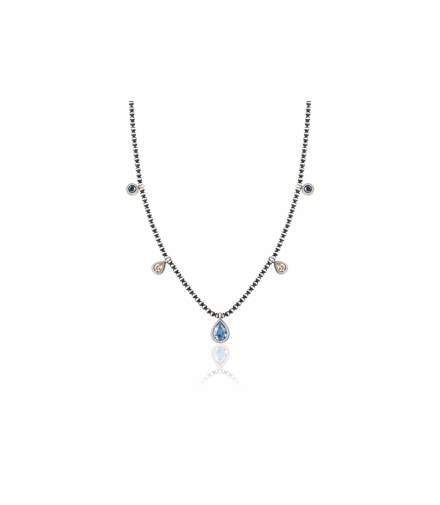 Colgante plata envejecida con circonitas de colores.