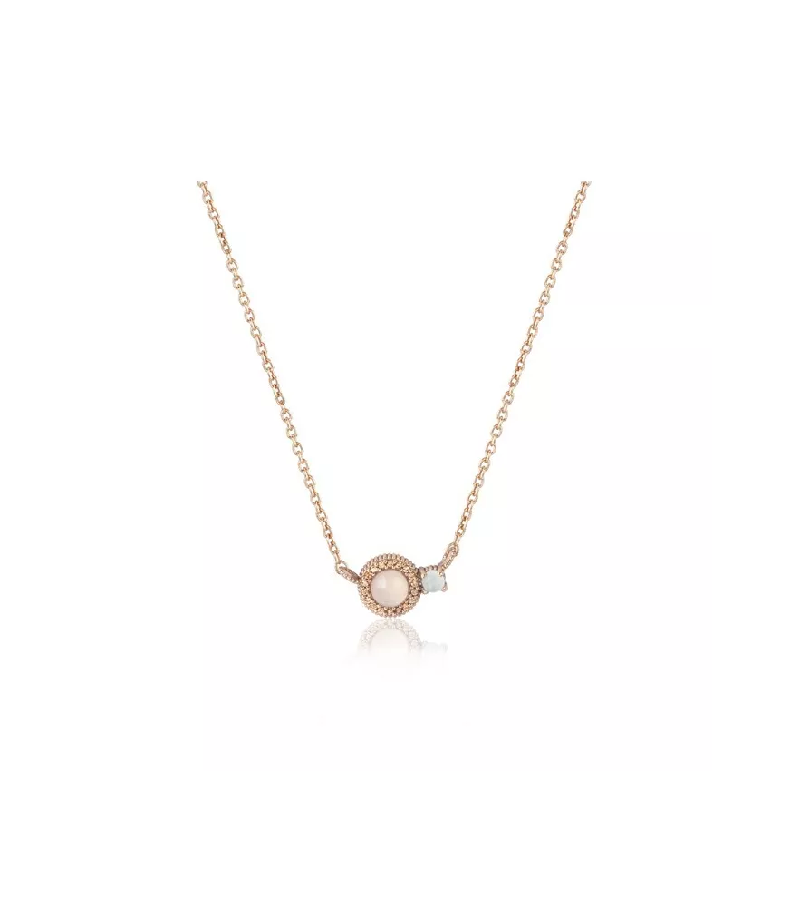 Colgante en plata con baño de oro rosa de 18k. y con circonitas de colores.