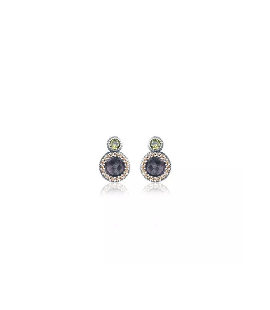 Pendientes plata envejecida,  turmalina rosa y circonitas