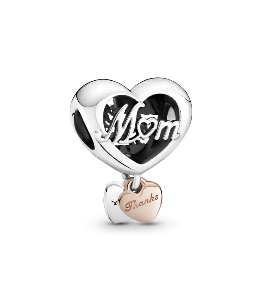 Charm en Plata de Ley y Pandora Rose Corazón Gracias Mamá