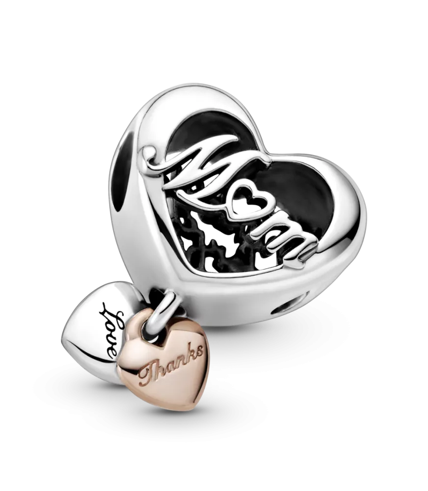 Charm en Plata de Ley y Pandora Rose Corazón Gracias Mamá